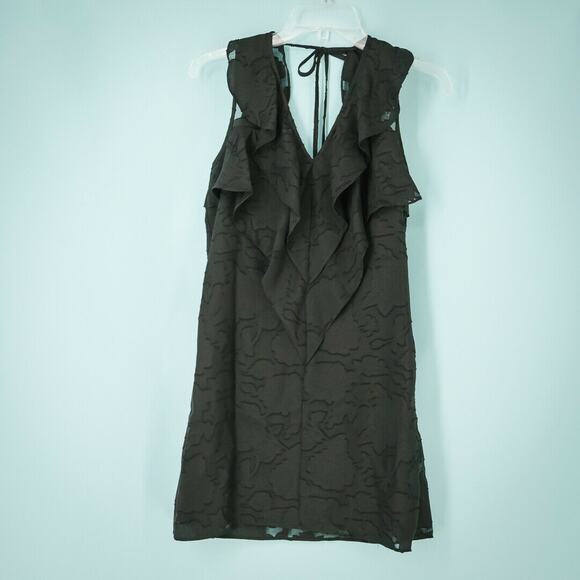 BCBGeneration Size XXS Ruffle Floral Sleeveless Black Monotone Tie Dress - Picture 1 of 5